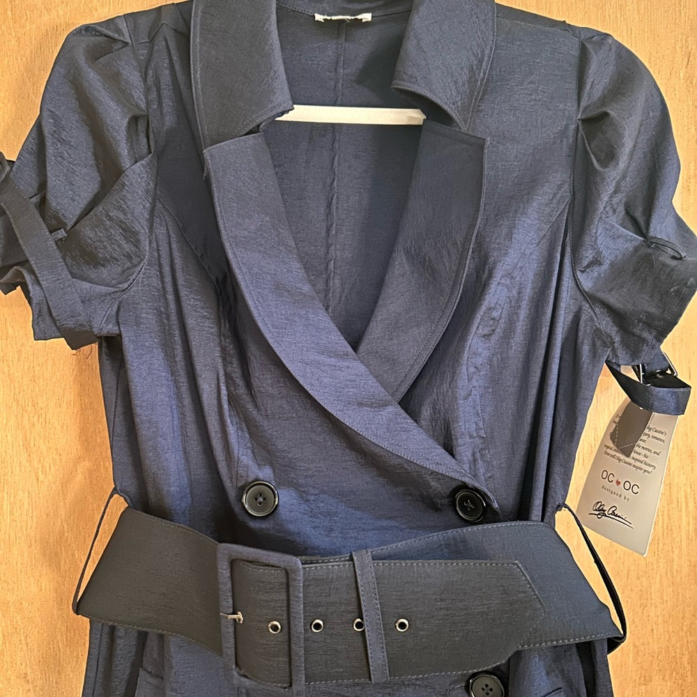 Oleg Cassini Navy Double-Breasted Dress with Belt